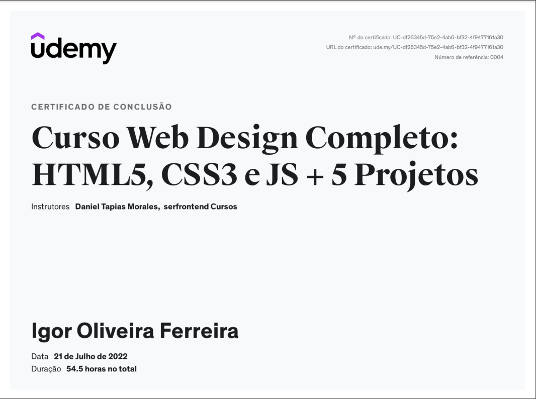 Segundo cerficado da Udemy